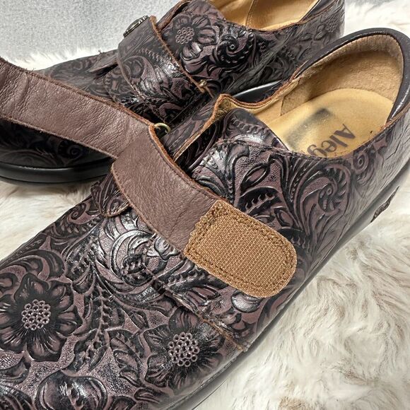 Alegria Joleen Brown Tooled Floral Leather Casual Comfort Nursing Size 40 9.5/10 - Picture 6 of 10